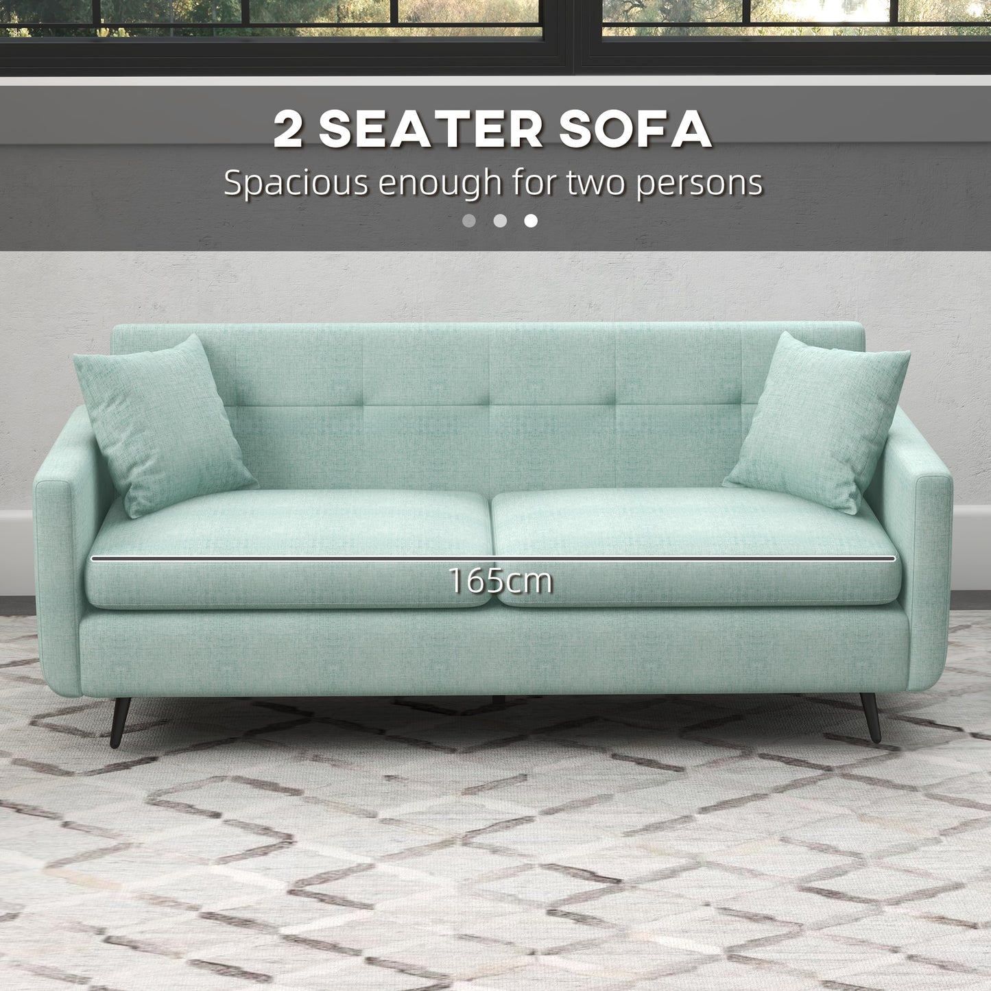 165cm 2 Seater Sofa for Living Room, Modern Fabric Couch, Tufted Loveseat Sofa Settee w/ Steel Legs, 2 Storage Pockets,