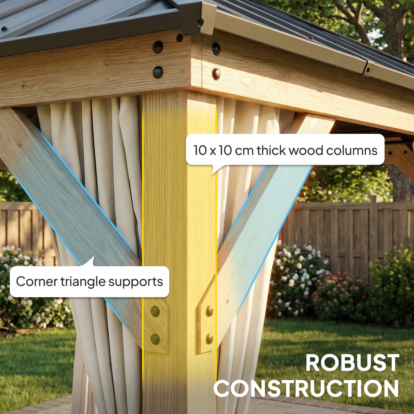 3 x 3 m Hardtop Gazebo, Double Roof Garden Gazebo, Light Grey