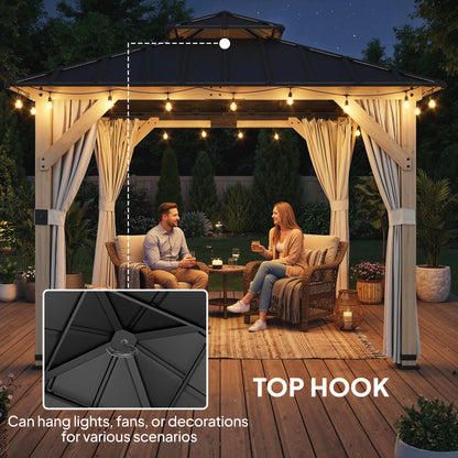 3 x 3 m Hardtop Gazebo, Double Roof Garden Gazebo, Light Grey