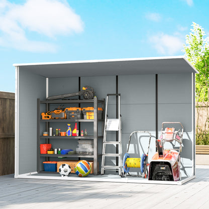 10 x 4 ft Plastic Garden Shed with Floor, Lockable Doors, Grey