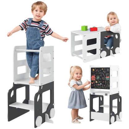 Toddler Step Stool, 4 in 1 Foldable Toddler Step, Grey