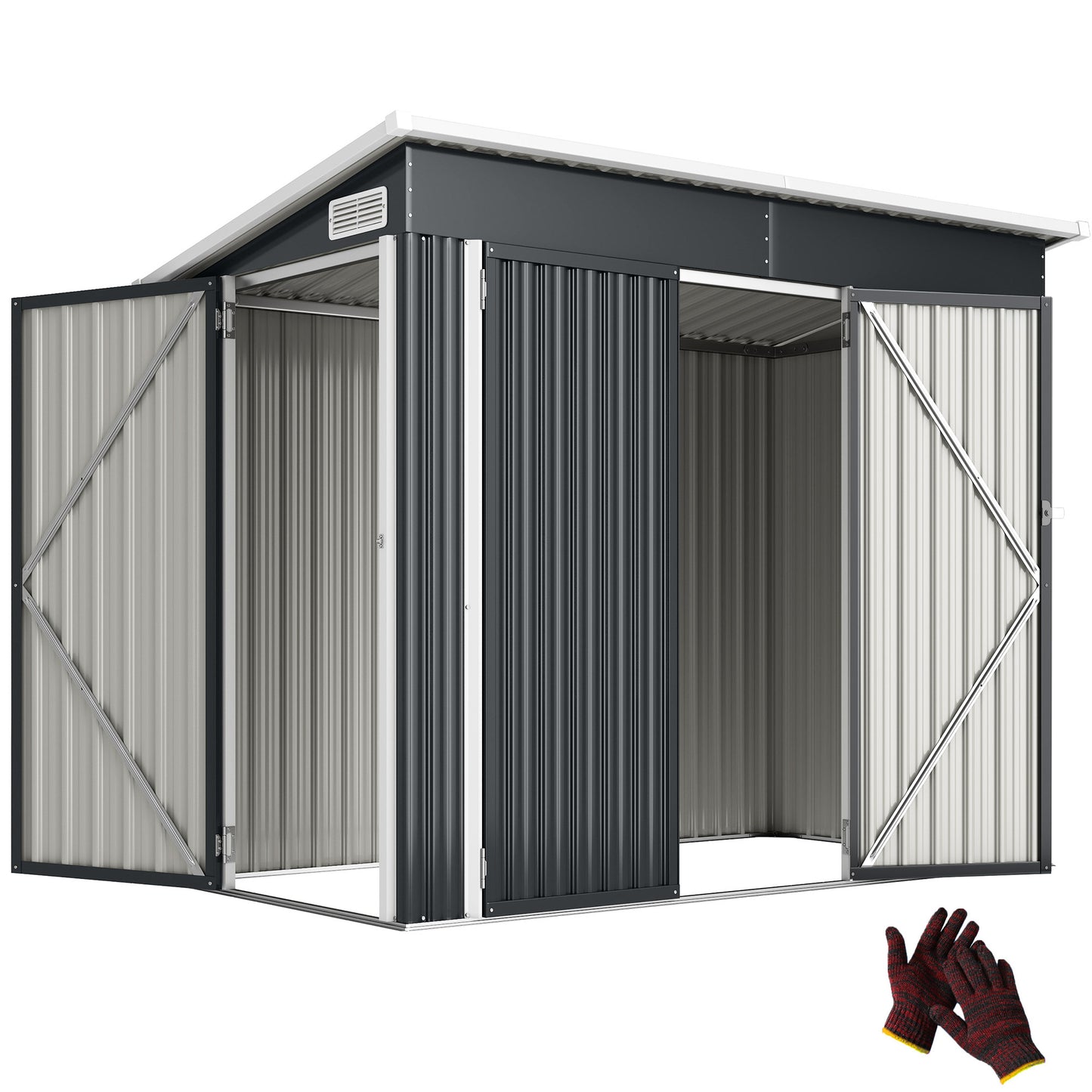 Outdoor Storage Shed, 7.5 x 4.3ft Metal Garden Shed, Dark Grey
