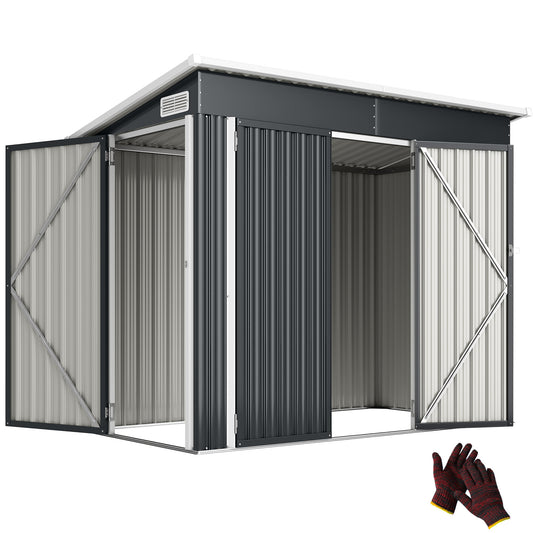 Outdoor Storage Shed, 7.5 x 4.3ft Metal Garden Shed, Dark Grey