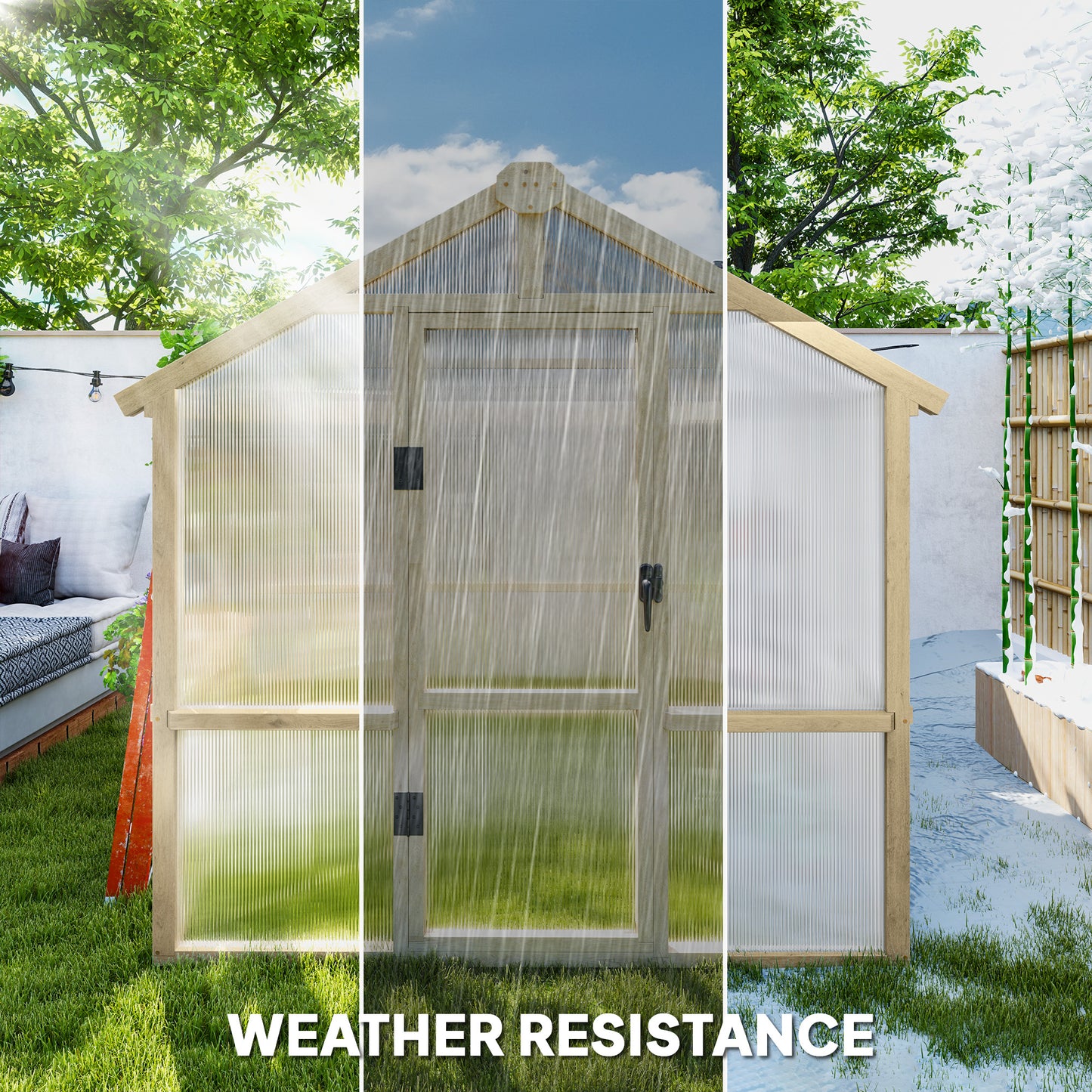 6.6 x 6ft Wooden Polycarbonate Greenhouse with Lockable Door, Brown