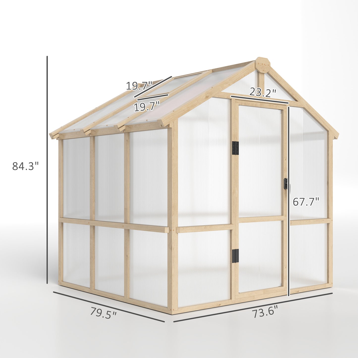 6.6 x 6ft Wooden Polycarbonate Greenhouse with Lockable Door, Brown