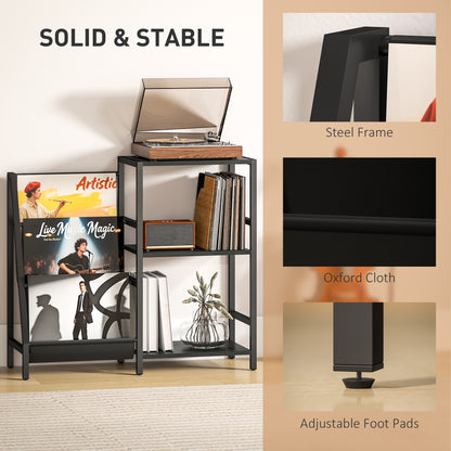 Record Player Stand, 3-Tier Side Table with Vinyl Record Storage