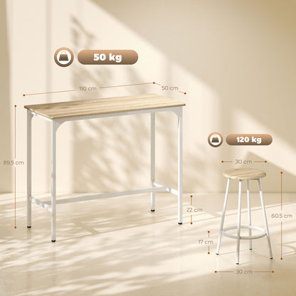 5 Piece Bar Table and Stools Set with Metal Frame Natural Wood
