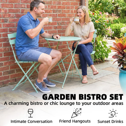 Folding Bistro Set with Round Garden Table and Chairs, Light Green
