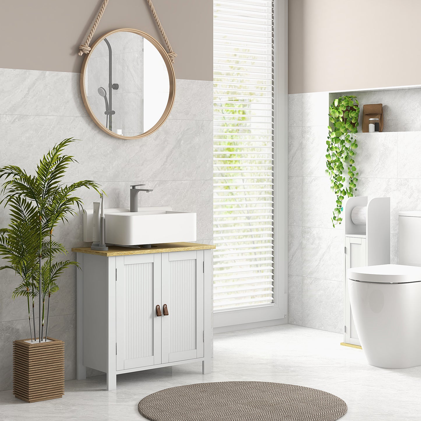 kleankin Bathroom Under Sink Cabinet with Adjustable Shelf, White