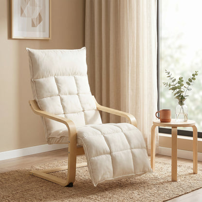 Accent Chair, Linen-Look Fabric Armchair with Footrest, Plush Cushion, High Back, Wide Seat, Curved Legs and Arms, Gentle Motion, Leisure Lounge Chair for Living Room, Bedroom, Cream White