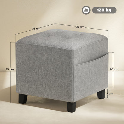 Small Footstool Square Ottoman with Padded Seat, Light Grey