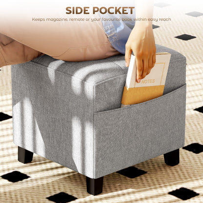 Small Footstool Square Ottoman with Padded Seat, Light Grey