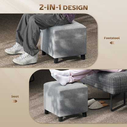 Small Footstool Square Ottoman with Padded Seat, Light Grey