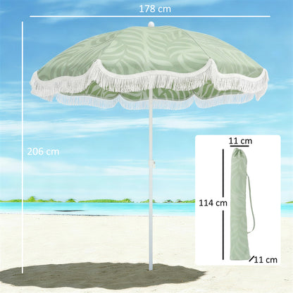1.8 m Beach Umbrella Parasol with Sand Anchor, 30 Tilt, Green
