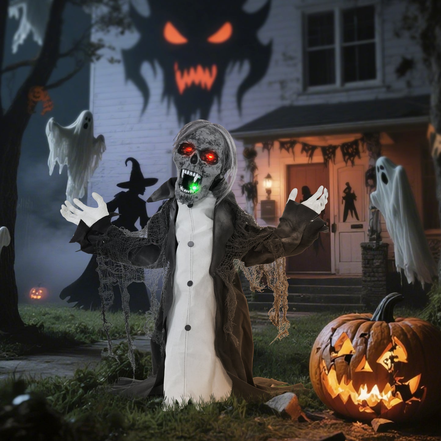 Voice Activated Halloween Animatronics Skeleton, Battery Operated