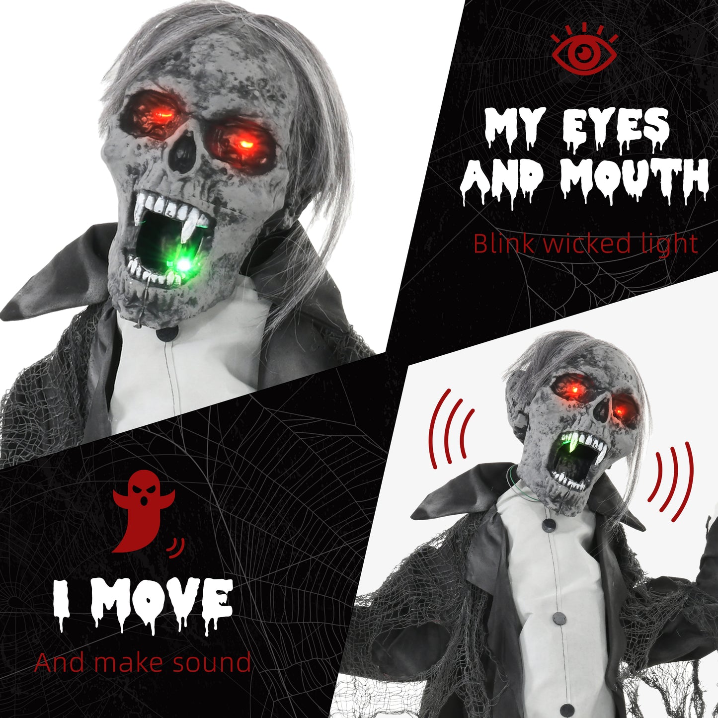 Voice Activated Halloween Animatronics Skeleton, Battery Operated