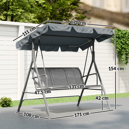 Metal Swing Chair 3 Seater Patio Bench w/ Canopy, Dark Grey