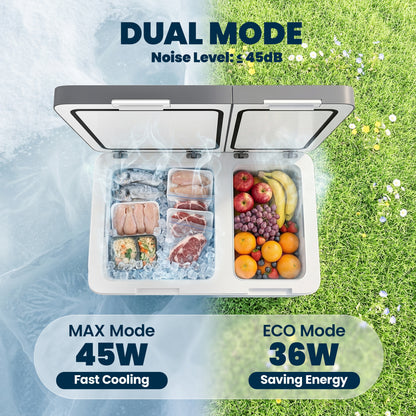 45L Compressor Car Fridge Freezer, Dual Zone Camping Refrigerator with App Control, 12/24V DC and 100-240V AC, Portable Electric Cool Box with Foldable Handle, Truck, Campervan, RV, Boat