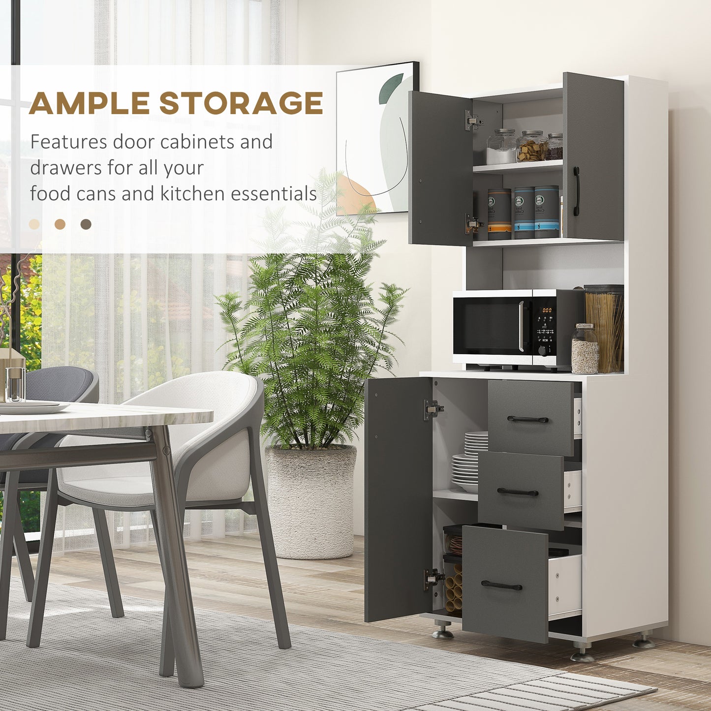 Modern Kitchen Cupboard Storage Organiser Microwave Cabinet Grey