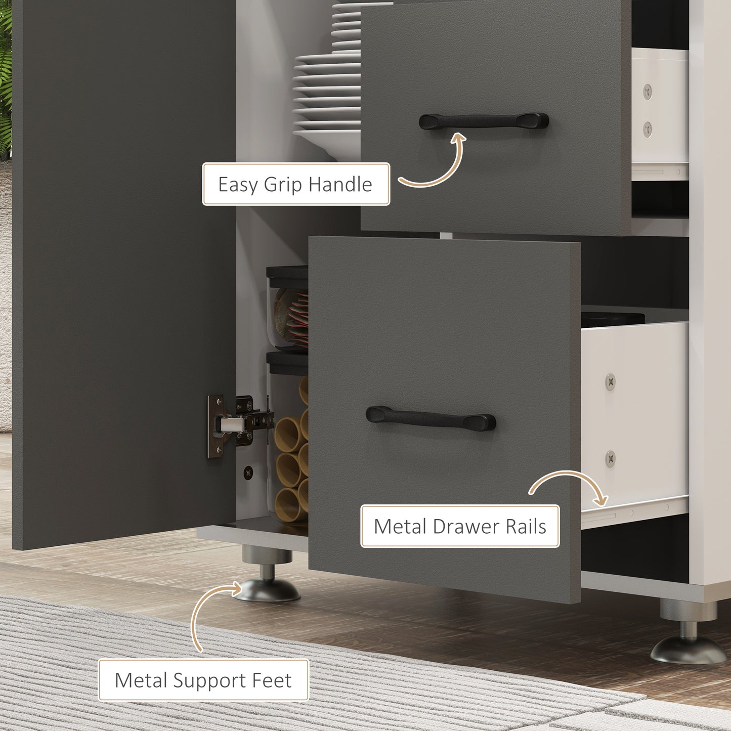 Modern Kitchen Cupboard Storage Organiser Microwave Cabinet Grey