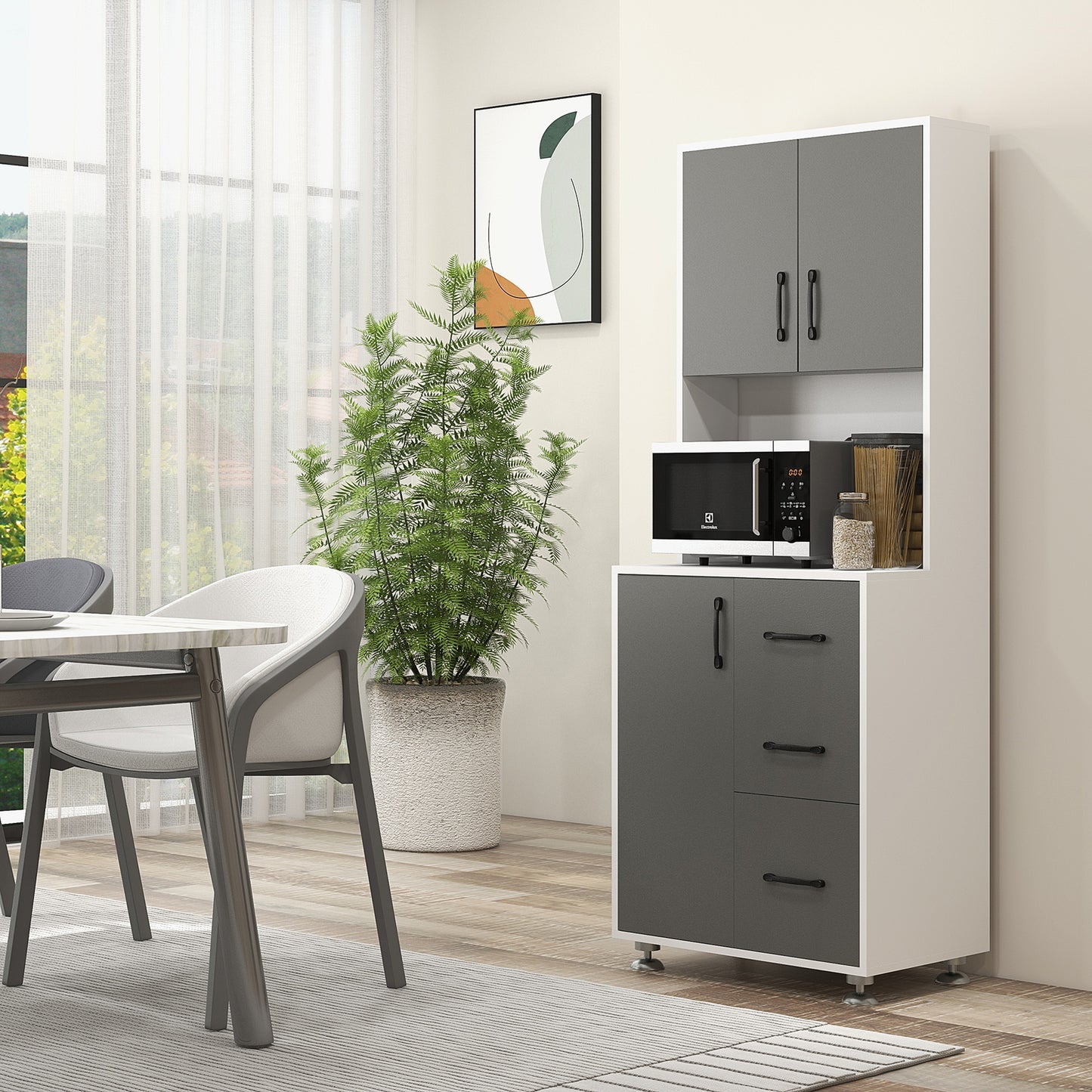 Modern Kitchen Cupboard Storage Organiser Microwave Cabinet Grey