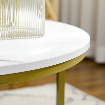 Coffee Table Set of 2, Round Nest of Tables with Faux Marble Tabletop and Metal Frame, Modern Side Tables for Living Room, White