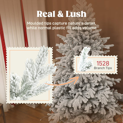 6ft Artificial Christmas Tree with Snow, Hinged Xmas Tree