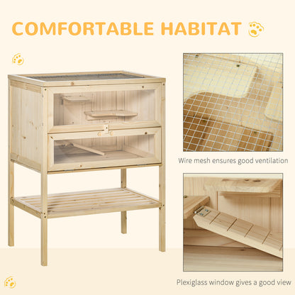 3 Tiers Wooden Hamster Cage Fir Wood Mouse Guinea Rodent Mice House Pet Play Small Animals 60L_40W_80H cm