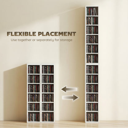 Set of 2 CD Storage Units with Adjustable Shelves, High Gloss White