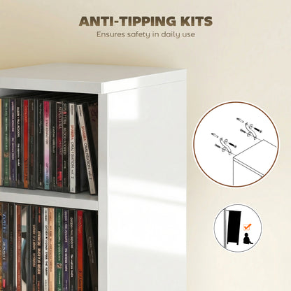 Set of 2 CD Storage Units with Adjustable Shelves, High Gloss White