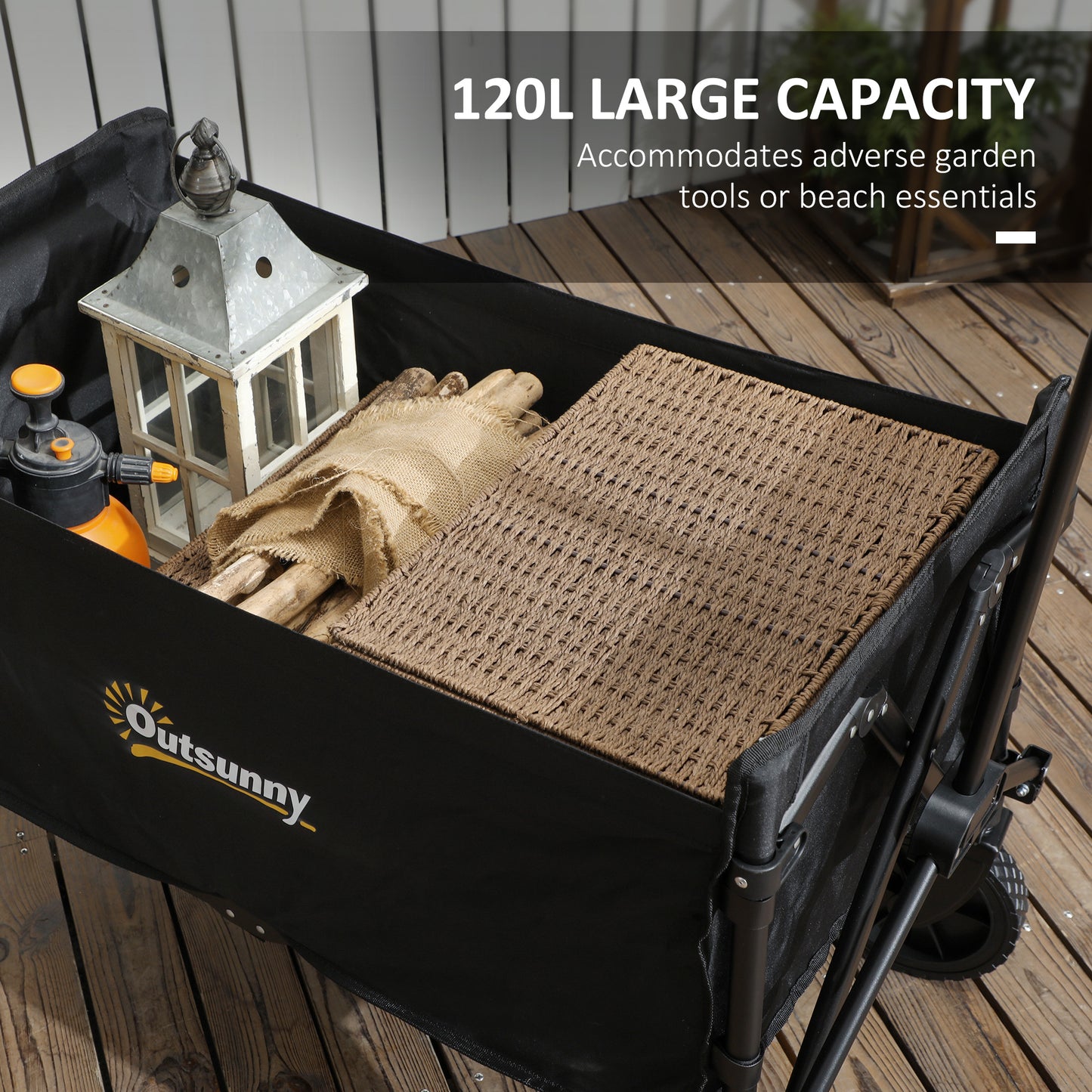 120L Folding Collapsible Wagon with Adjustable Handle, Black