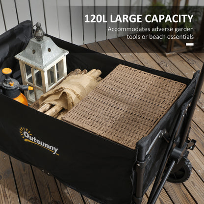 120L Folding Collapsible Wagon with Adjustable Handle, Black