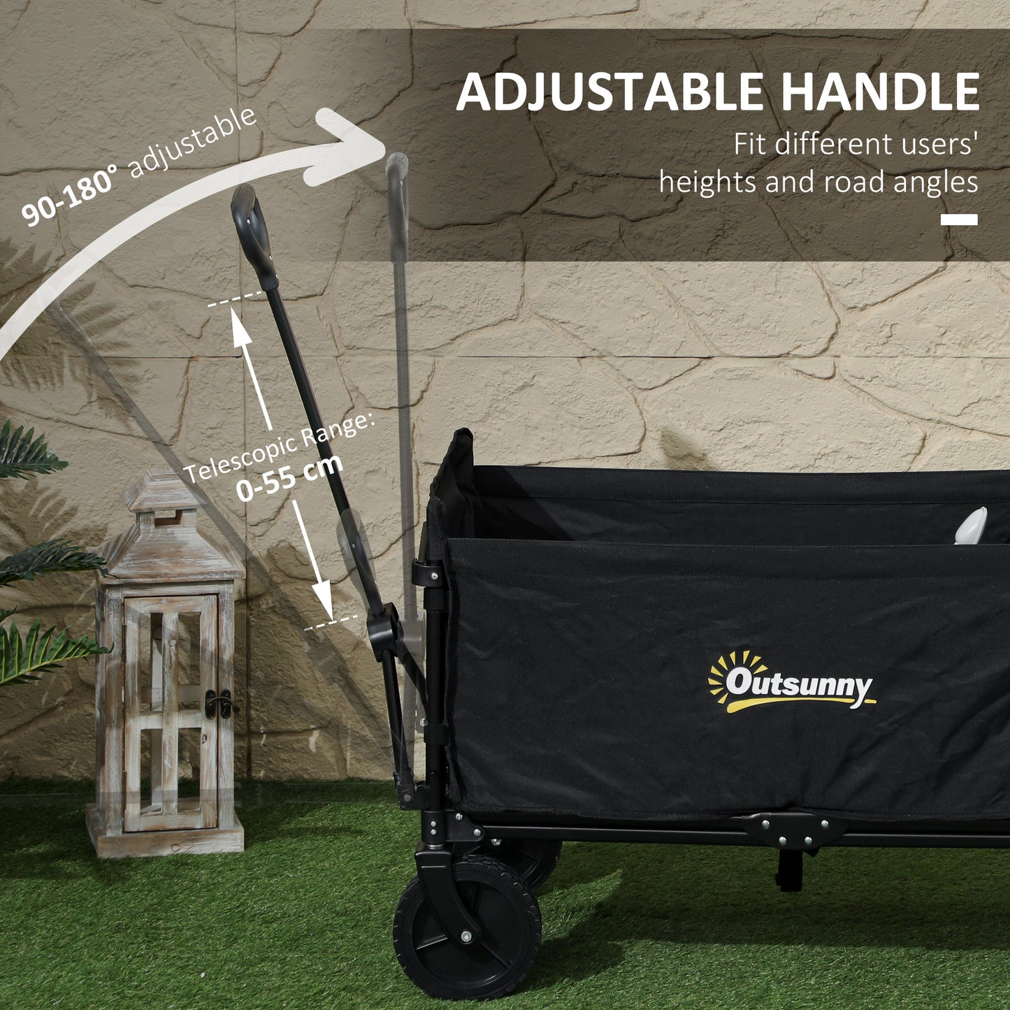 120L Folding Collapsible Wagon with Adjustable Handle, Black
