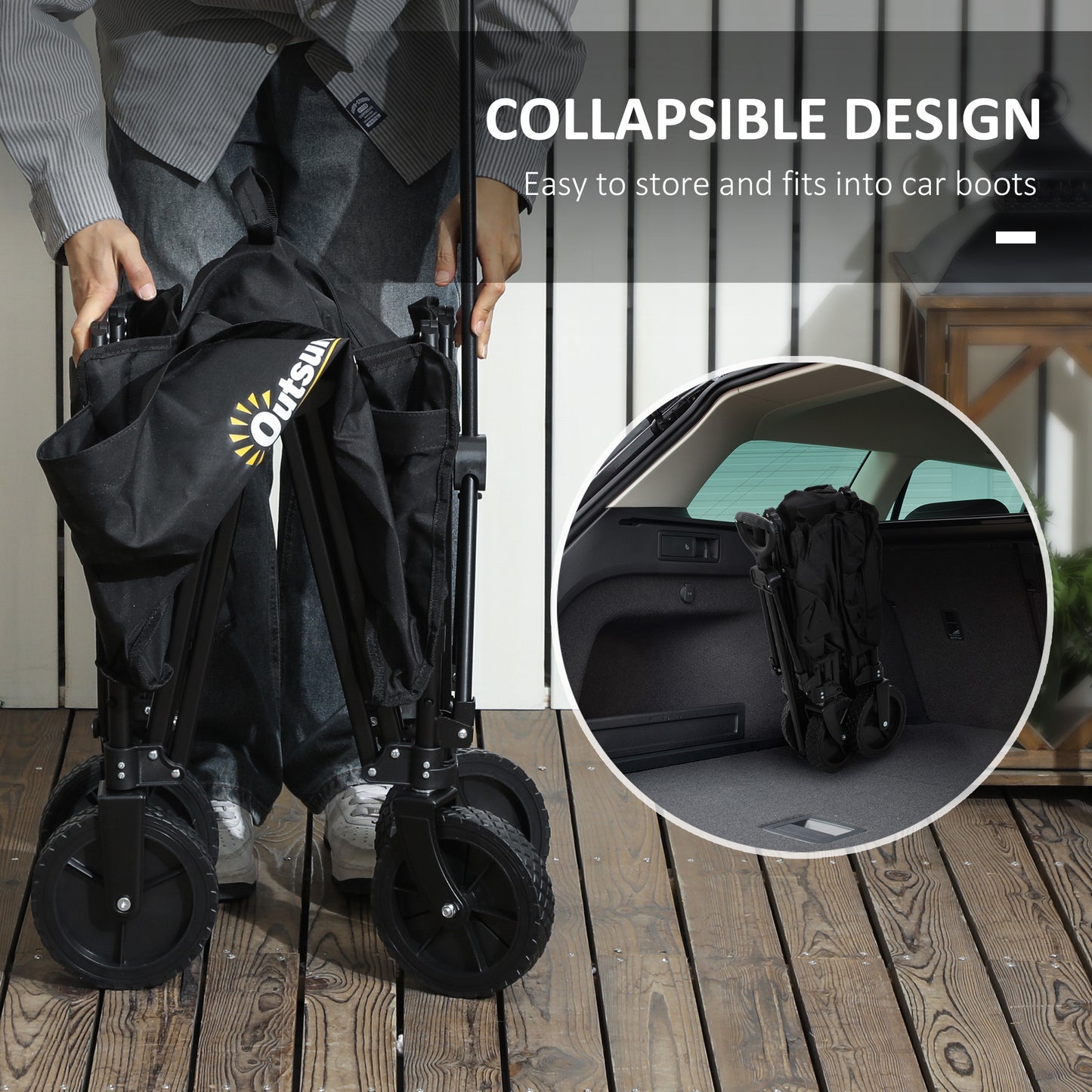 120L Folding Collapsible Wagon with Adjustable Handle, Black