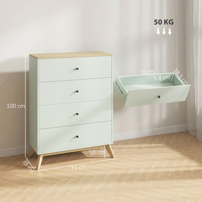 Chest of Drawers, 4 Drawer Storage Cabinet Floor Tower Cupboard for Bedroom Living Room, Light Green and Oak