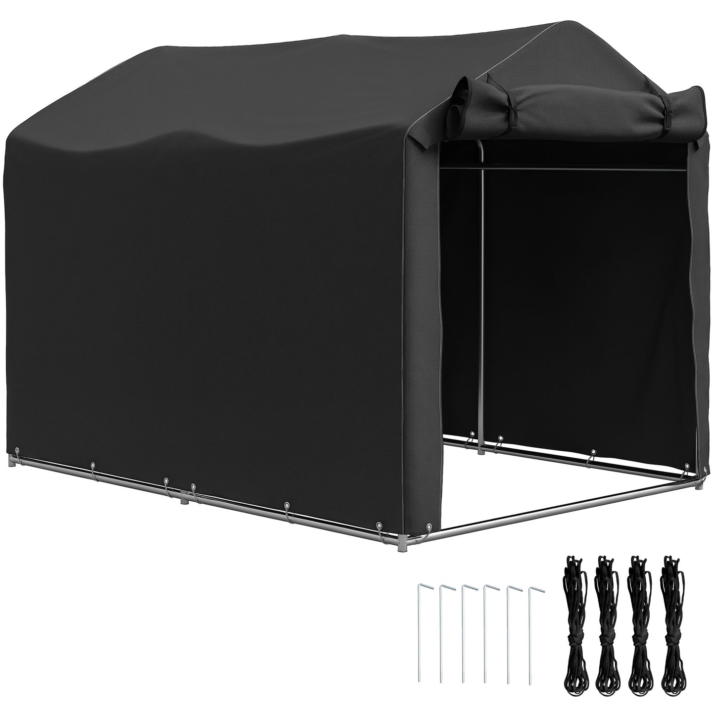 Garden Tool Storage Shed with Roll-up Zipper Door, Black