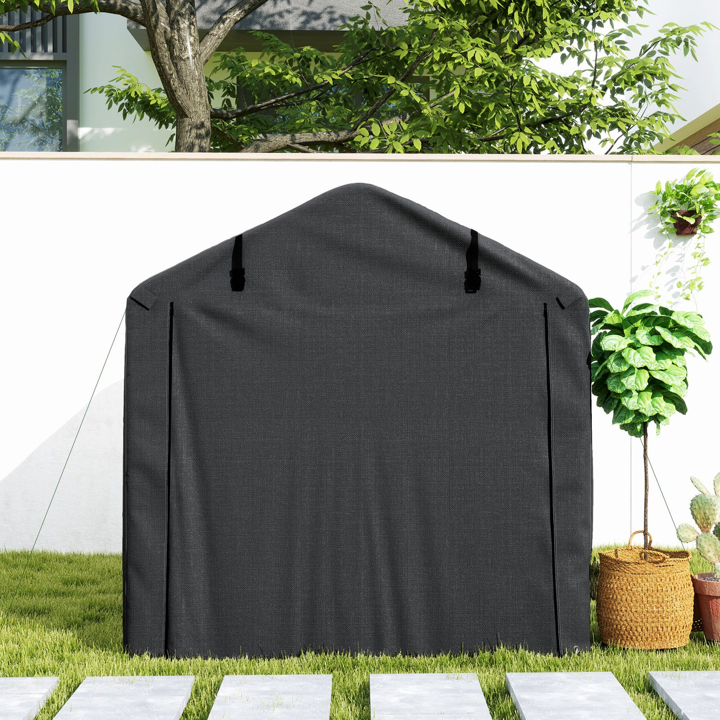 Garden Tool Storage Shed with Roll-up Zipper Door, Black