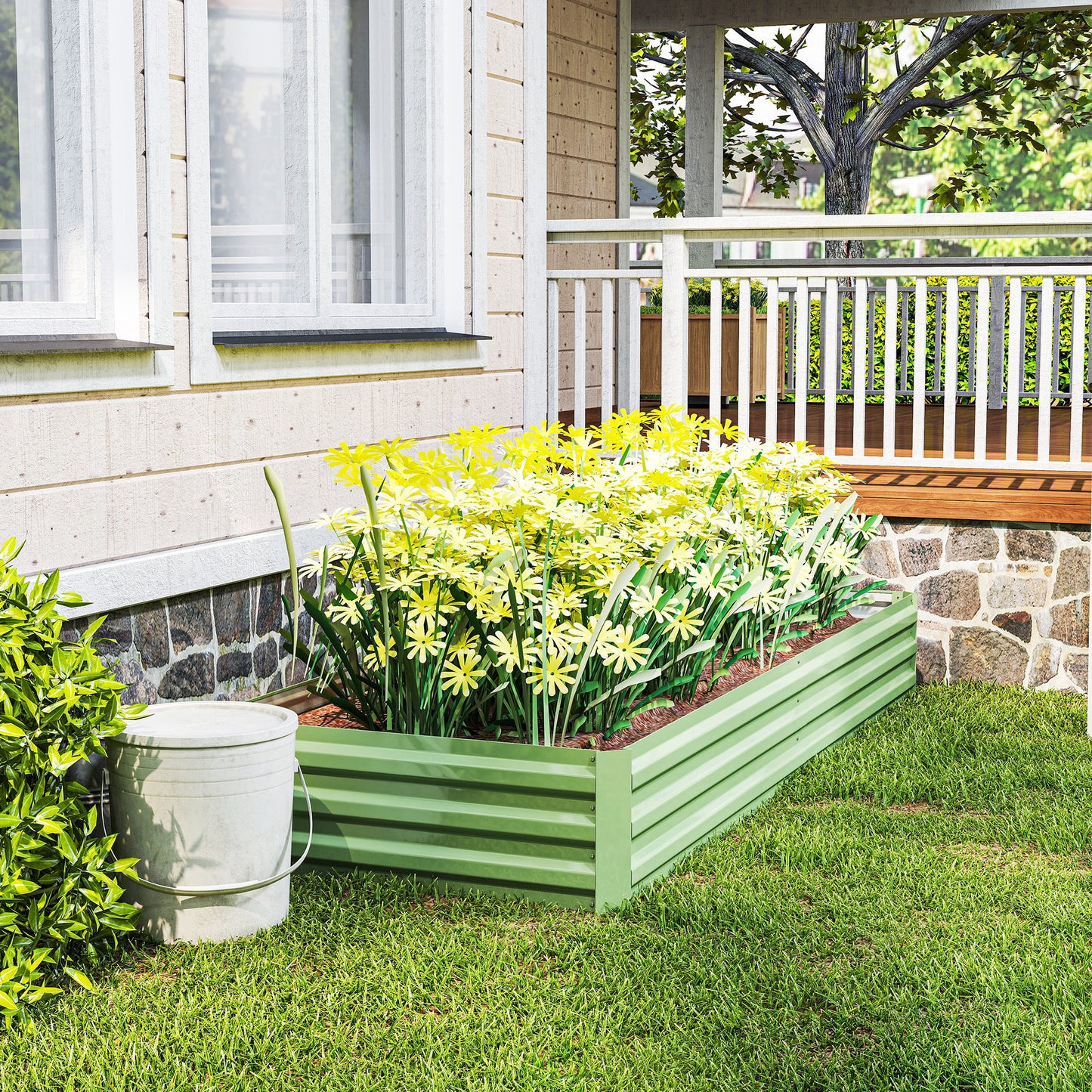 Galvanised Raised Garden Bed Metal Planter Box, Light Green