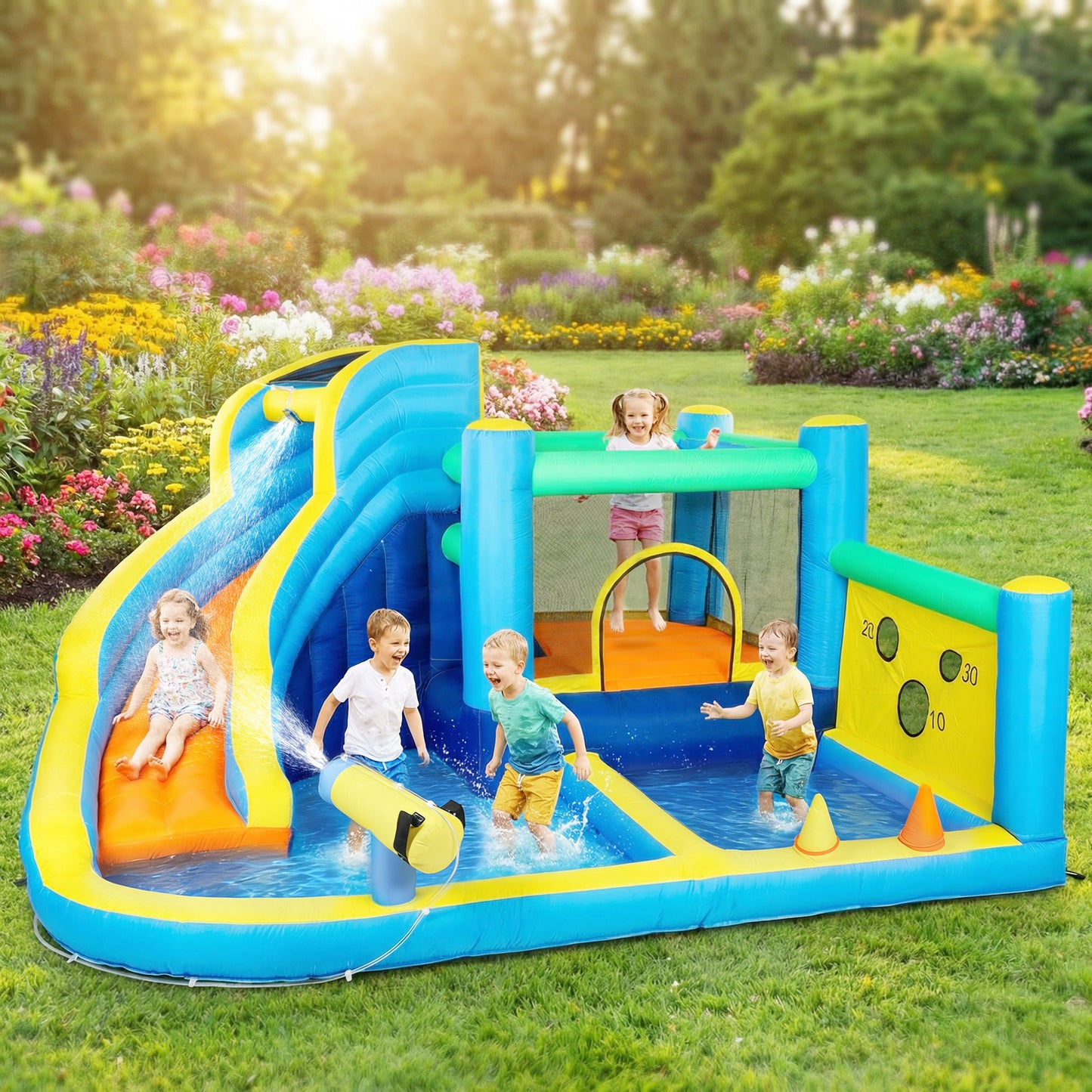 8 in 1 Bouncy Castle for Kids, Inflatable Bounce House with Slide