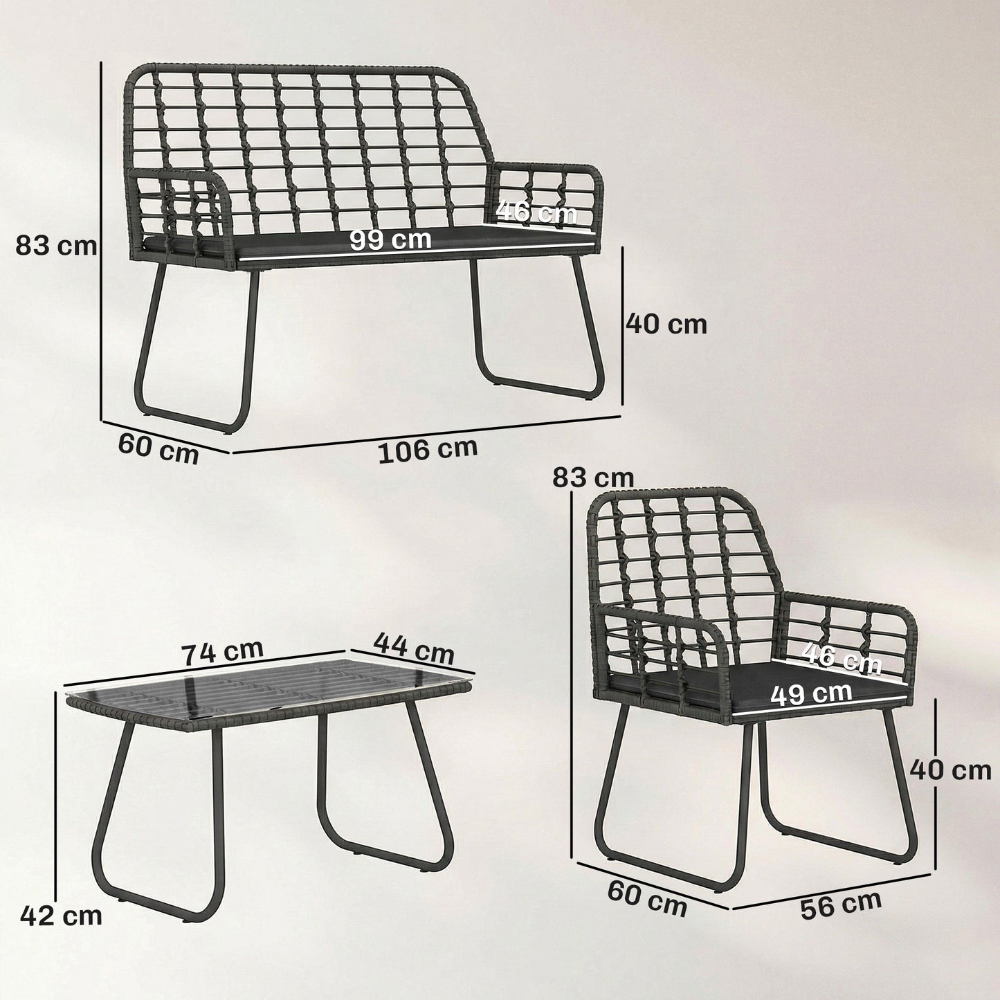 Rattan Garden Furniture Set, 4 Piece Outdoor Patio Furniture
