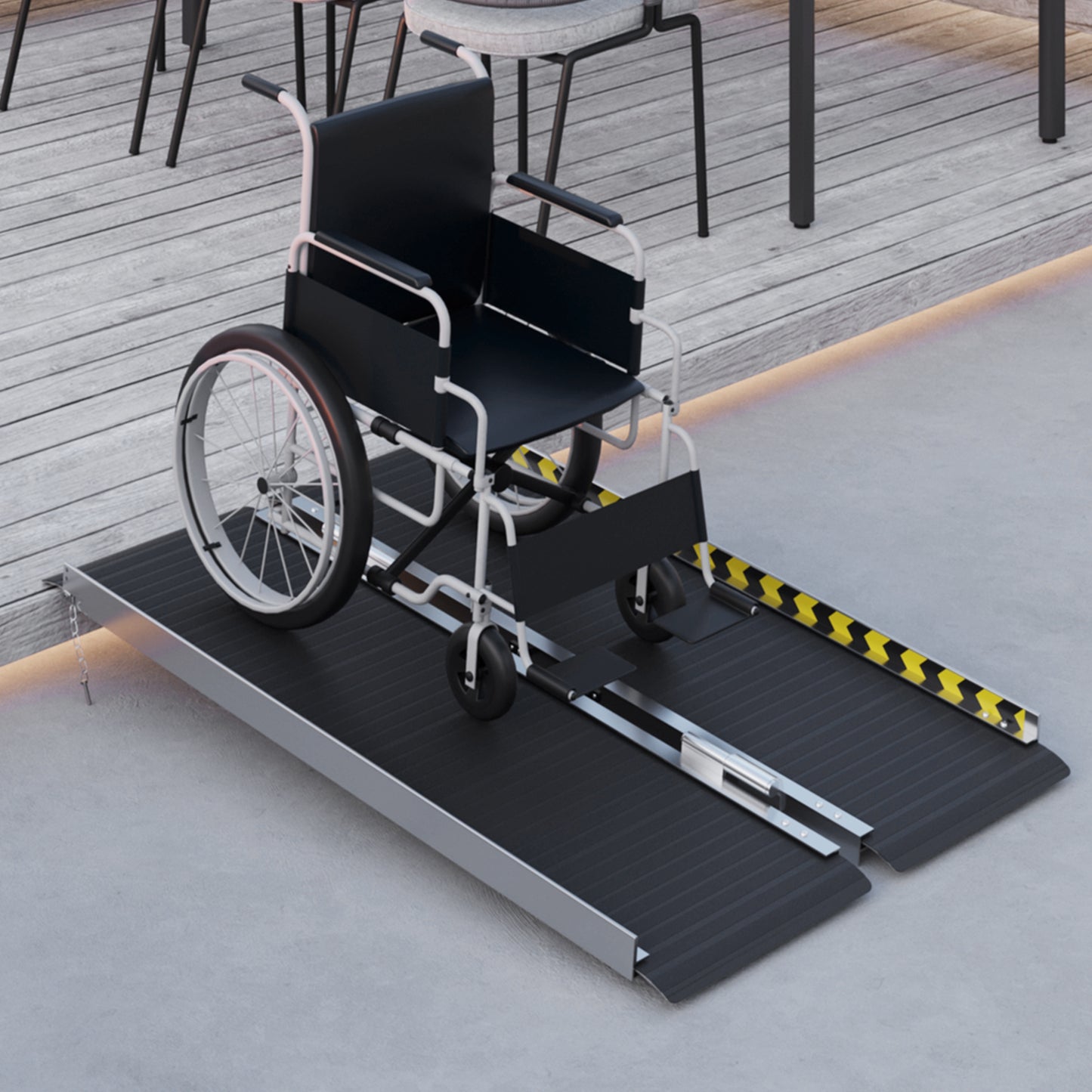 Wheelchair Ramp Folding Aluminium Threshold Ramp w/ Non-Skid Surface, Transition Plates Above & Below , 122L x 73Wcm, 272KG Capacity,
