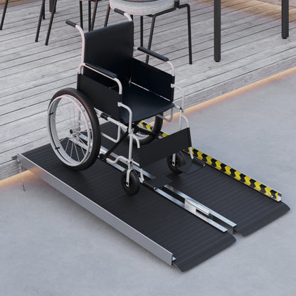 Wheelchair Ramp Folding Aluminium Threshold Ramp w/ Non-Skid Surface, Transition Plates Above & Below , 122L x 73Wcm, 272KG Capacity,