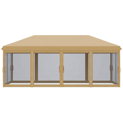 6 x 3(m) Pop Up Gazebo, Outdoor Canopy Shelter, Marquee Party Wedding Tent with 6 Mesh Walls and Carry Bag, Beige