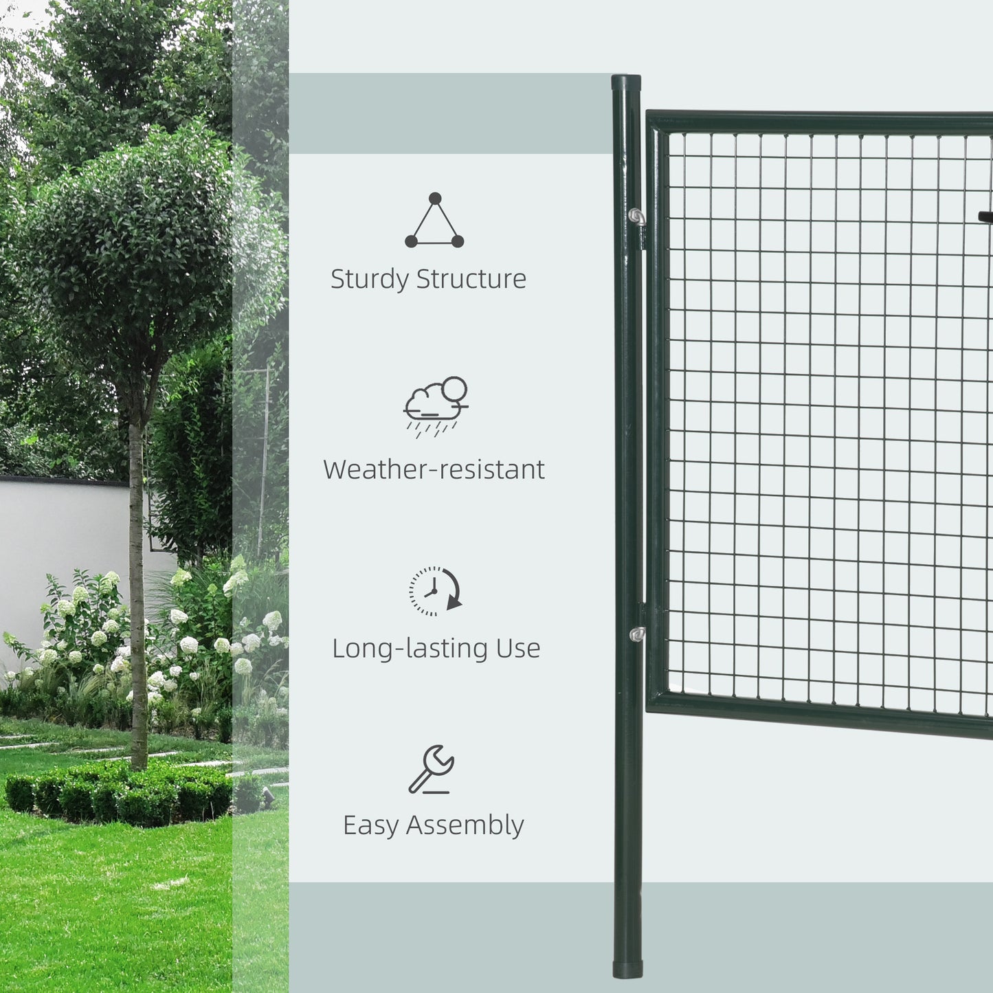 Steel Garden Gate Security Barrier Mesh Fence w/ Lock, 97cm x 150 cm
