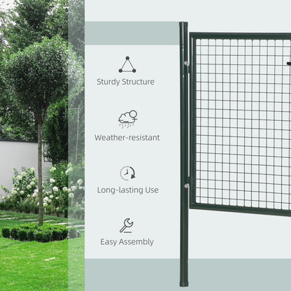 Steel Garden Gate Security Barrier Mesh Fence w/ Lock, 97cm x 150 cm