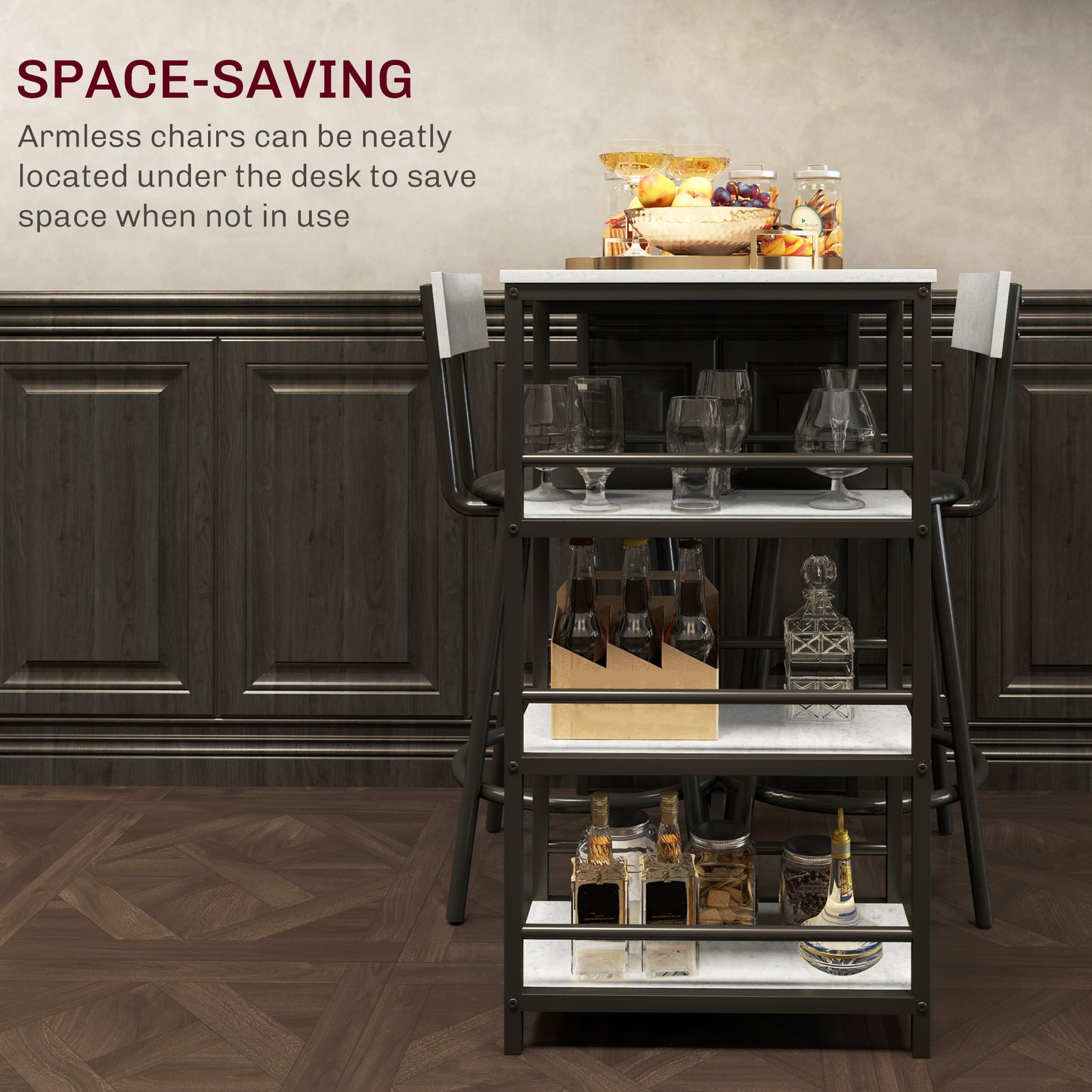 3 Piece Breakfast Bar Table Set with Storage Shelves, Light Grey