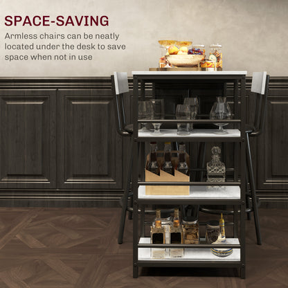 3 Piece Breakfast Bar Table Set with Storage Shelves, Light Grey