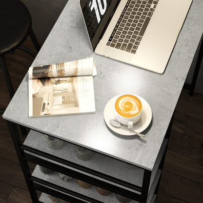 3 Piece Breakfast Bar Table Set with Storage Shelves, Light Grey