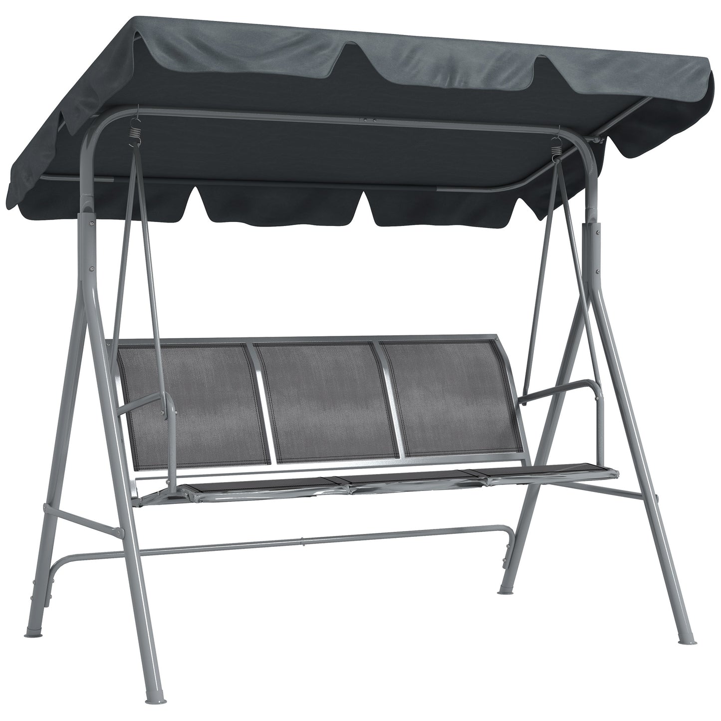 Metal Swing Chair 3 Seater Patio Bench w/ Canopy, Dark Grey