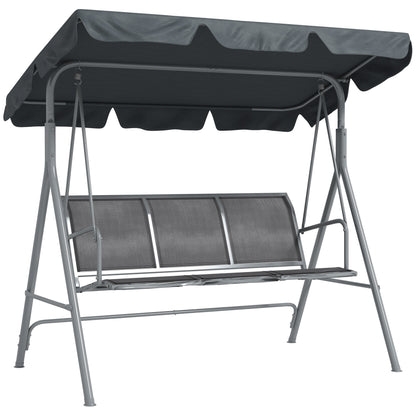 Metal Swing Chair 3 Seater Patio Bench w/ Canopy, Dark Grey